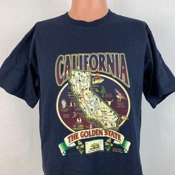 California The Golden State Map T Shirt Vintage 2000s Blue Size M - Picture 1 of 4